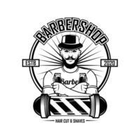 plantilla de logotipo de barbería vintage fondo blanco y negro.eps vector