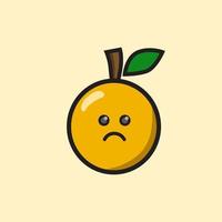 dibujos animados lindo diseño de fruta naranja sonrisa triste. vector