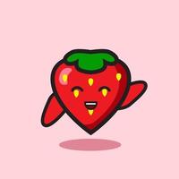 cute strawberry fruit cartoon design say hello. vector