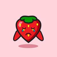 cute crying strawberry fruit cartoon design. vector