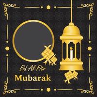 eid mubarak greeting template design in black and gold color. design for poster template. vector