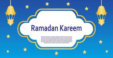 Ramadan Kareem banner design in blue color. Ramadan Kareem greeting card designs. vector