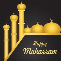 black and gold color islamic new year greeting design for template vector