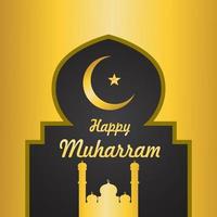 black and gold color islamic new year greeting design for template vector