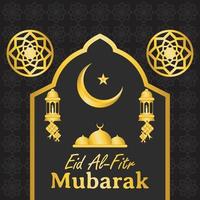 eid mubarak greeting template design in black and gold color. design for poster template. vector