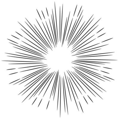 Starburst, sunburst  hand drawn. Design Element Fireworks Black Rays. Comic explosion effect. Radiating, radial lines.