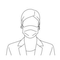 Illustration line drawing of a young woman sick wearing medical face masks to protect from diseases, air pollution, coronavirus, sars, germ, flu or mers-cov. Girl with face masks looking at the camera vector