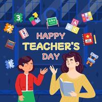 Happy Teacher's Day Decoration With School Icons Concept vector