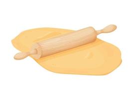 Fresh dough and rolling pin. Rolled out dough for baking, pizza, cookie, biscuit, bread. vector