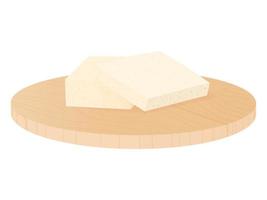 tabla de cortar de madera con tofu. queso de soja y tablero aislado sobre fondo blanco. vector