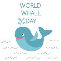 World whale day template. Cute whale and waves. Template for postcard, poster, wed banner. vector