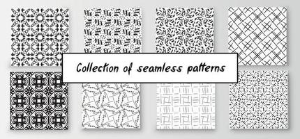 Set of seamless abstract geometric hand-drawn patterns. Modern creative background vector