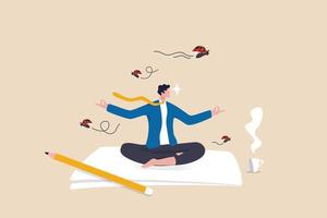 Stay focused in work and ignore distractions, concentration or meditation to motivate aiming for target concept, calm businessman meditate and concentrate on work in the middle of distractions. vector