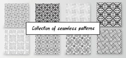 Set of seamless abstract geometric hand-drawn patterns. Modern creative background vector