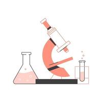 Scientist tools. Microscope, flask and test tube. vector