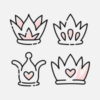 Doodle set crown line art, vector illustration.