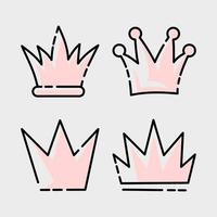 Doodle set crown line art, vector illustration.