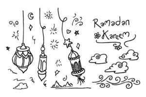 doodle ramadhan kareem, conjunto de vectores de elementos, para el diseño conceptual.