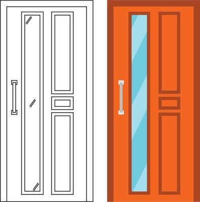 Illustration vector graphic of single door front view suitable for your home design and home poster design on architectural work