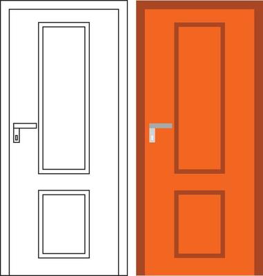 Illustration vector graphic of single door front view suitable for your home design and home poster design on architectural work