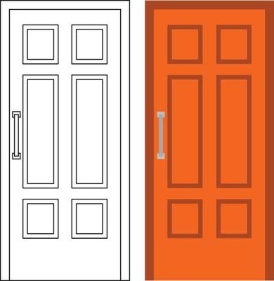 Illustration vector graphic of single door front view suitable for your home design and home poster design on architectural work