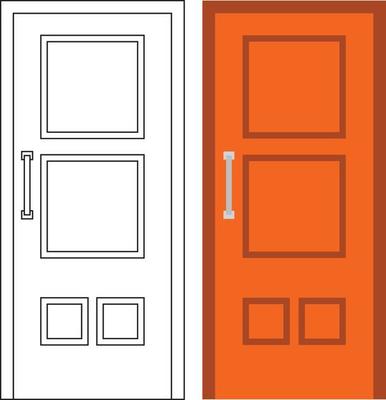 Illustration vector graphic of single door front view suitable for your home design and home poster design on architectural work