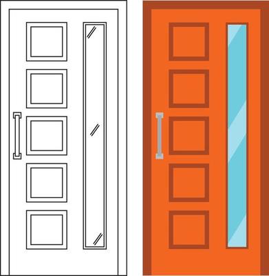 Illustration vector graphic of single door front view suitable for your home design and home poster design on architectural work