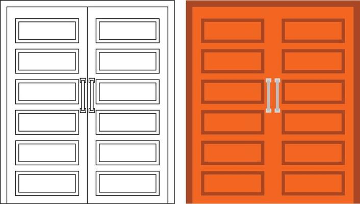 Illustration vector graphic of double door front view suitable for your home design and home poster design on architectural work