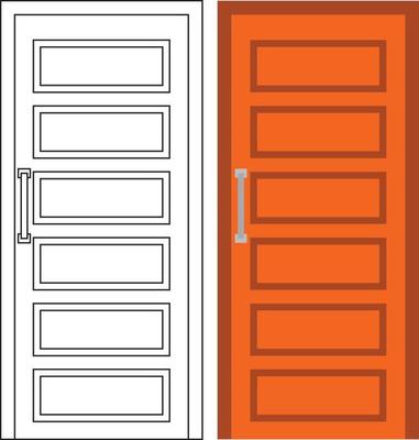Illustration vector graphic of single door front view suitable for your home design and home poster design on architectural work