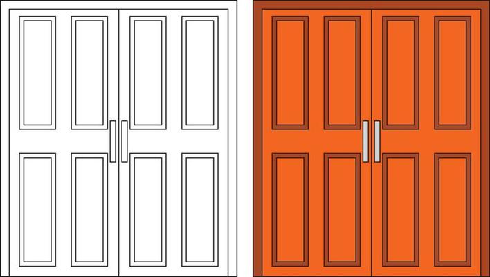 Illustration vector graphic of double door front view suitable for your home design and home poster design on architectural work