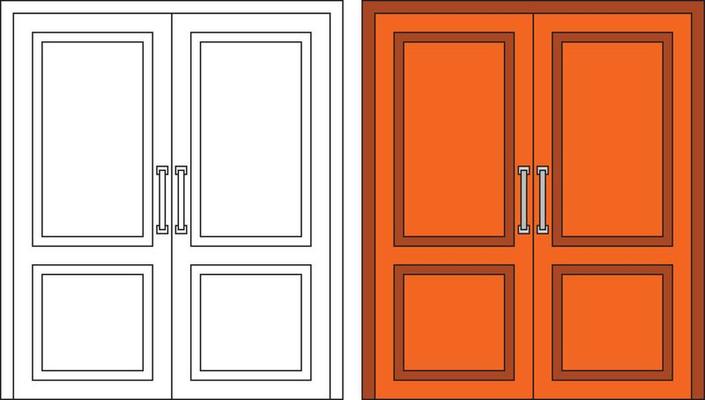 Illustration vector graphic of double door front view suitable for your home design and home poster design on architectural work