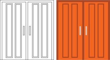 Illustration vector graphic of double door front view suitable for your home design and home poster design on architectural work