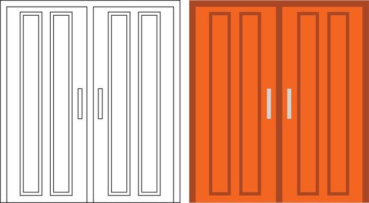 Illustration vector graphic of double door front view suitable for your home design and home poster design on architectural work