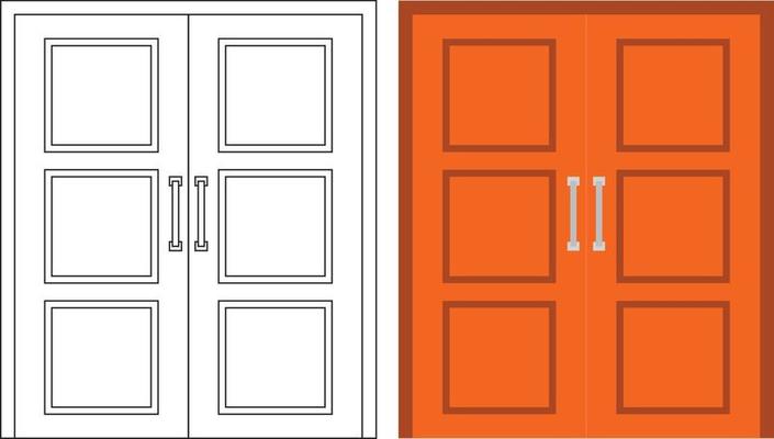 Illustration vector graphic of double door front view suitable for your home design and home poster design on architectural work