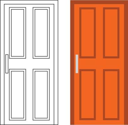 Illustration vector graphic of single door front view suitable for your home design and home poster design on architectural work