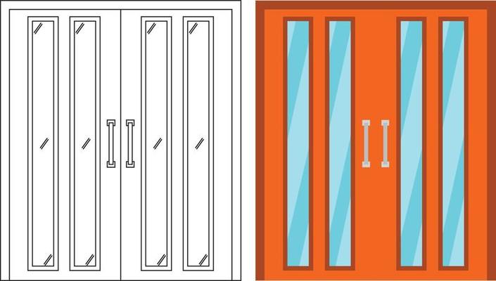 Illustration vector graphic of double door front view suitable for your home design and home poster design on architectural work