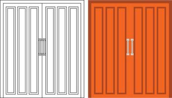 Illustration vector graphic of double door front view suitable for your home design and home poster design on architectural work