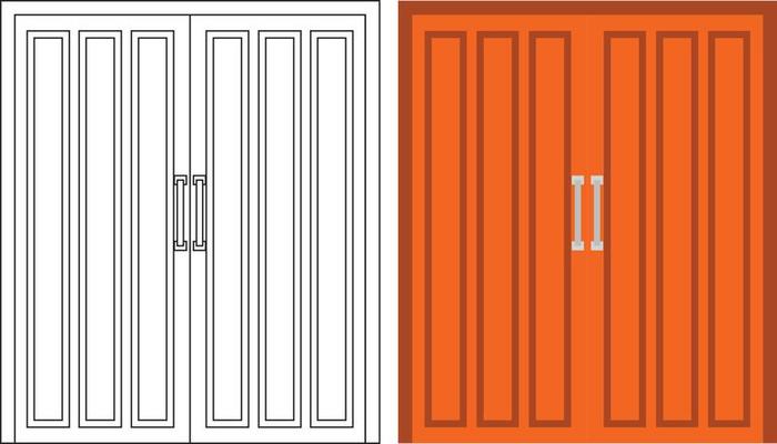 Illustration vector graphic of double door front view suitable for your home design and home poster design on architectural work