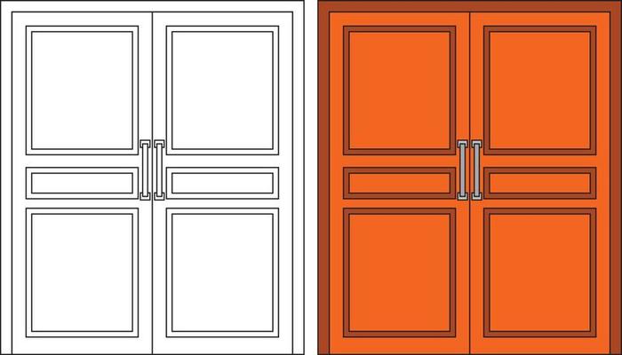 Illustration vector graphic of double door front view suitable for your home design and home poster design on architectural work