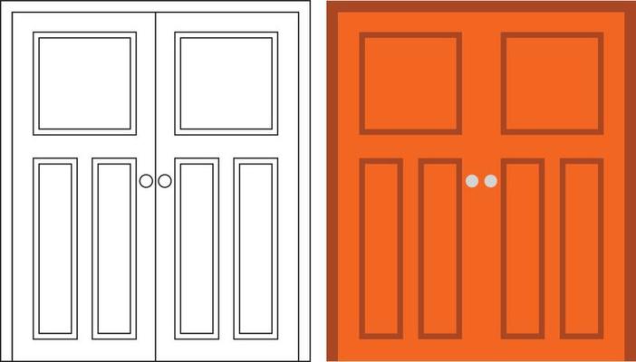 Illustration vector graphic of double door front view suitable for your home design and home poster design on architectural work