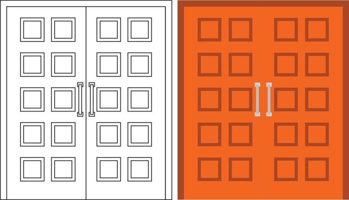 Illustration vector graphic of double door front view suitable for your home design and home poster design on architectural work