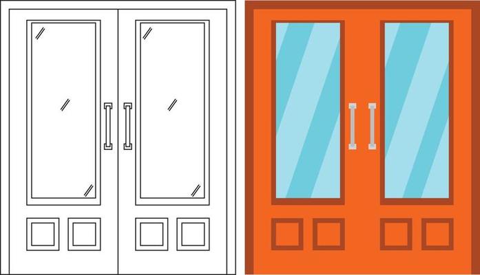 Illustration vector graphic of double door front view suitable for your home design and home poster design on architectural work