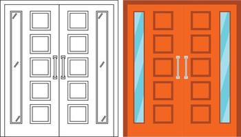 Illustration vector graphic of double door front view suitable for your home design and home poster design on architectural work