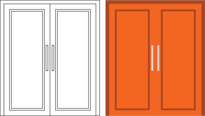 Illustration vector graphic of double door front view suitable for your home design and home poster design on architectural work