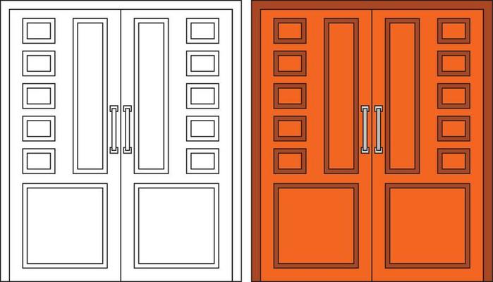 Illustration vector graphic of double door front view suitable for your home design and home poster design on architectural work