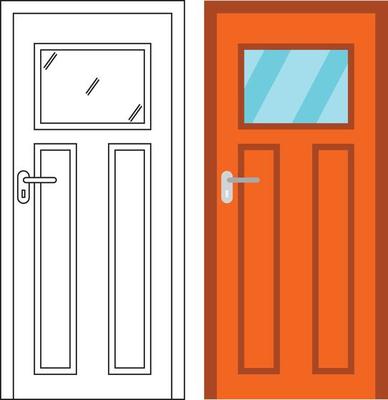 Illustration vector graphic of single door front view suitable for your home design and home poster design on architectural work