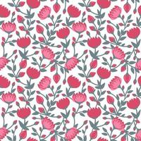 Seamless pattern of red flowers on a white background. Vector illustration.