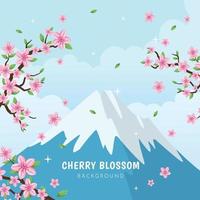 flor de cerezo con fondo de paisaje de montaña vector