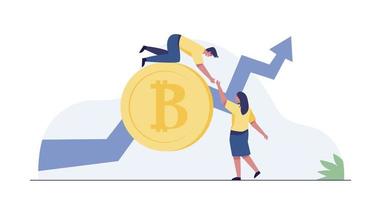 Cryptocurrency Illustration Flat Design with Businessman Miners and Coins. vector