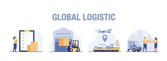 Global logistic concept. Customer choosing order delivery type, global distribution. vector